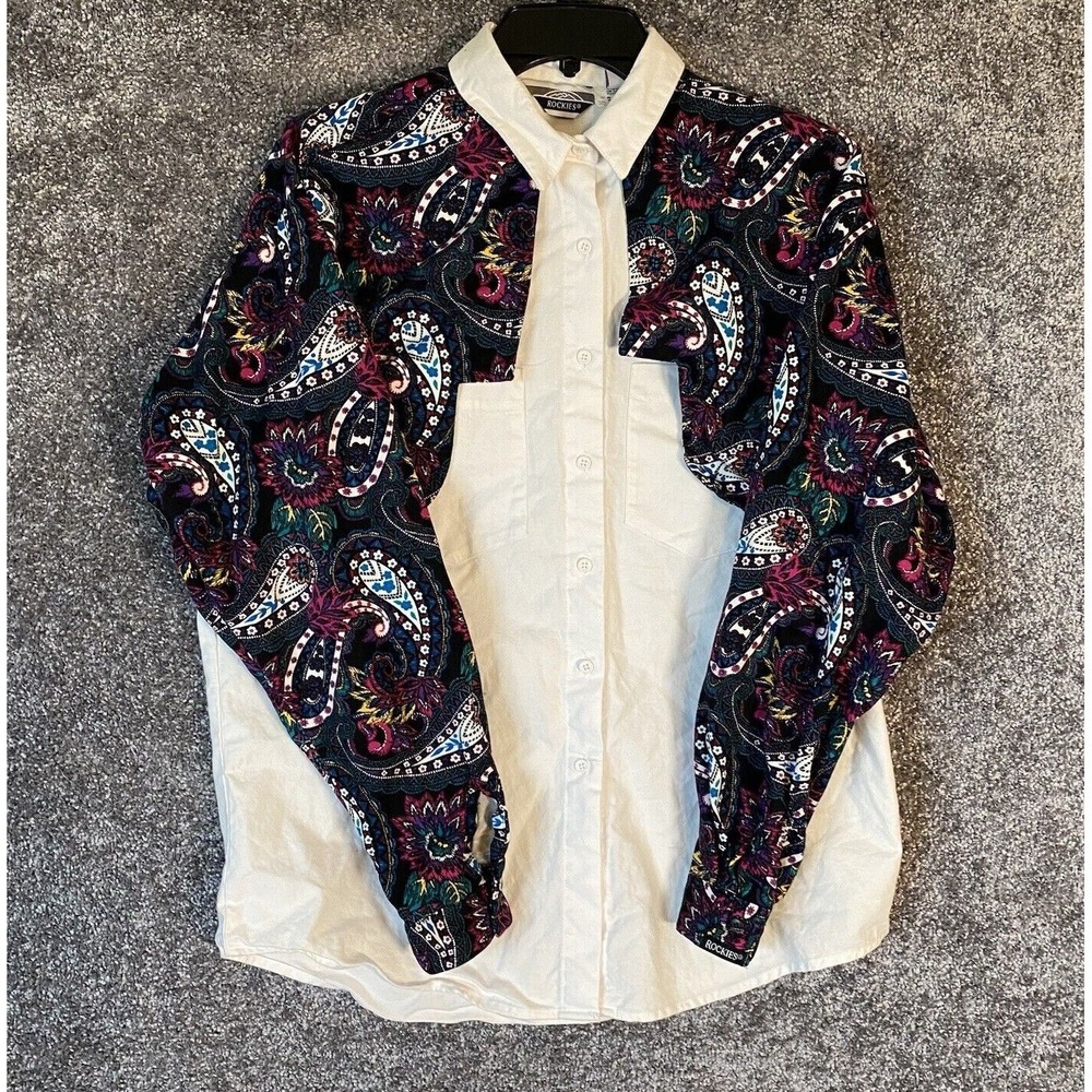 Vintage 80s Equestrian Button Shirt Womens Large Corduroy Vest‎ Layered Paisley